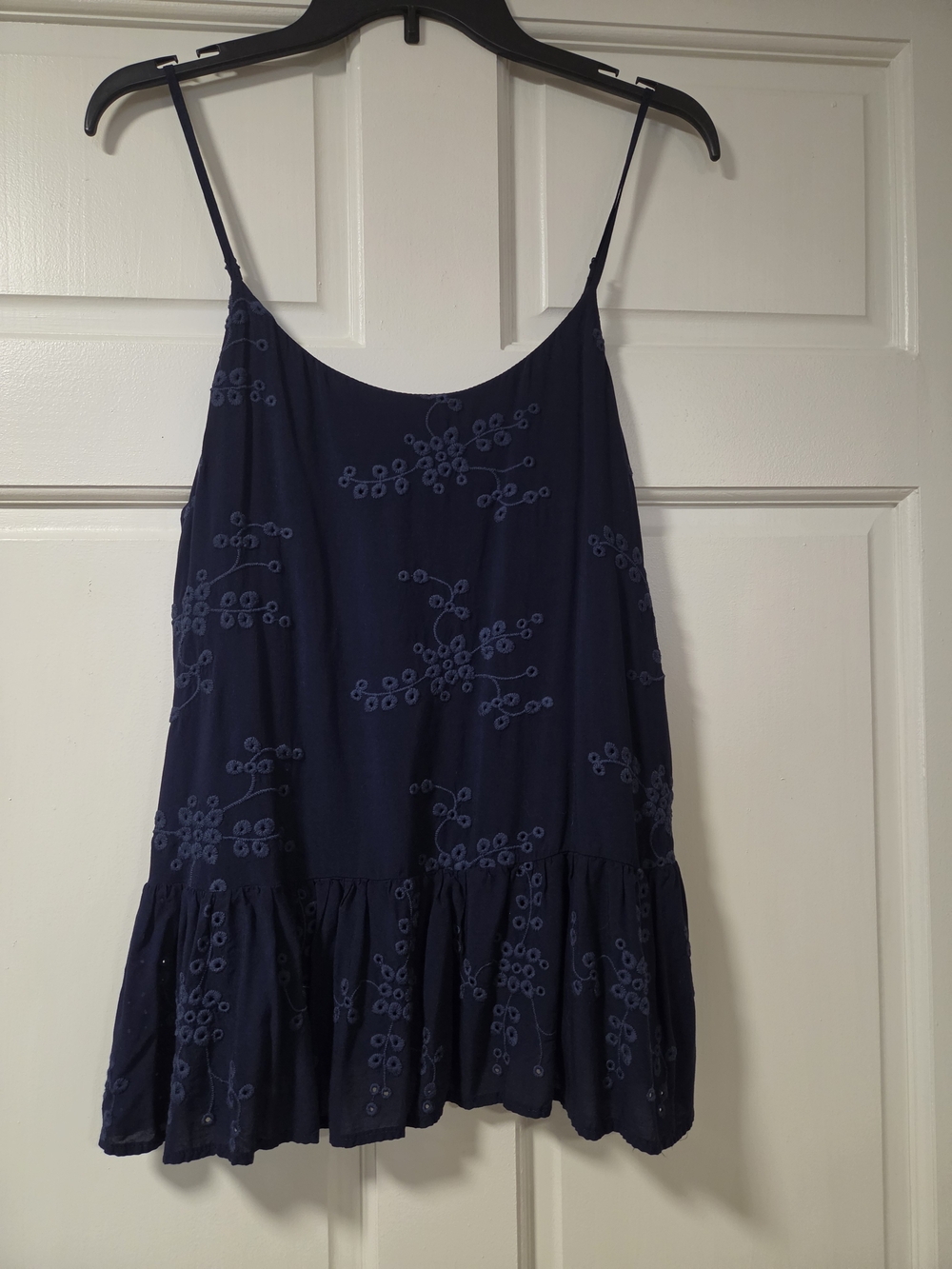 Maurices Navy Embroidered Ruffle-Hem Camisole